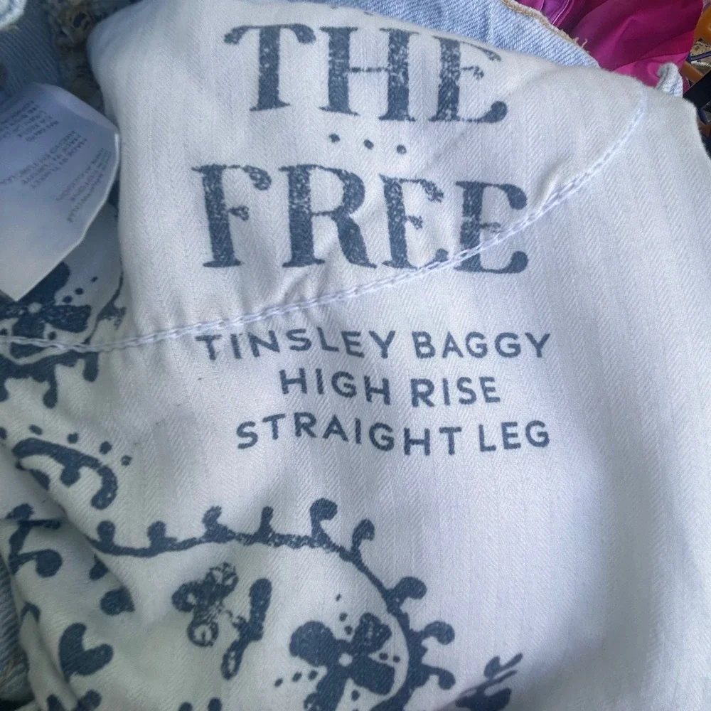 Free People We The Free Tinsley Baggy High Rise Straight Leg Distressed Jeans 27
